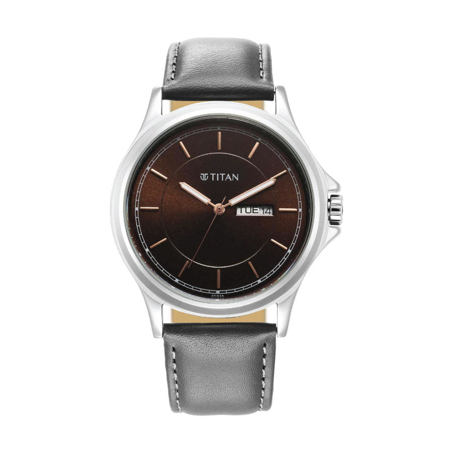 Titan 1870SL04 Analog Brown Dial Leather Strap Watch