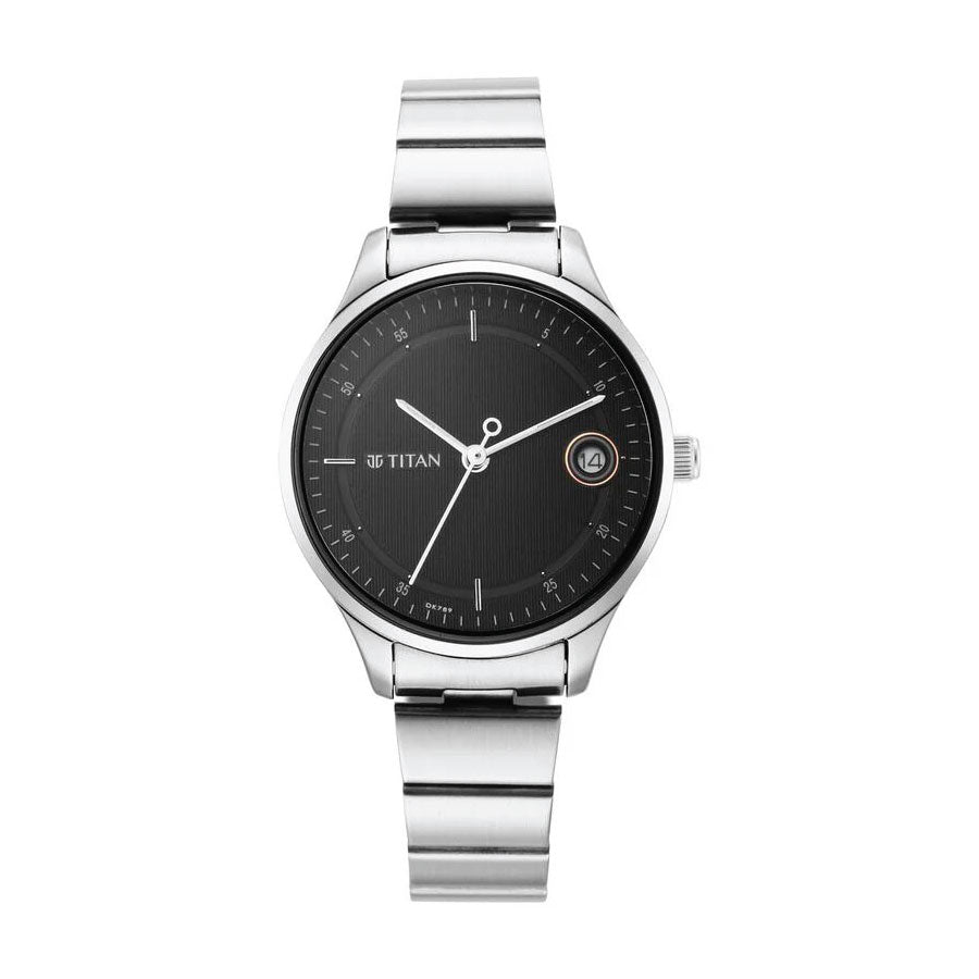 Titan 2649SM01 Workwear Black Dial Stainless Steel Strap Watch