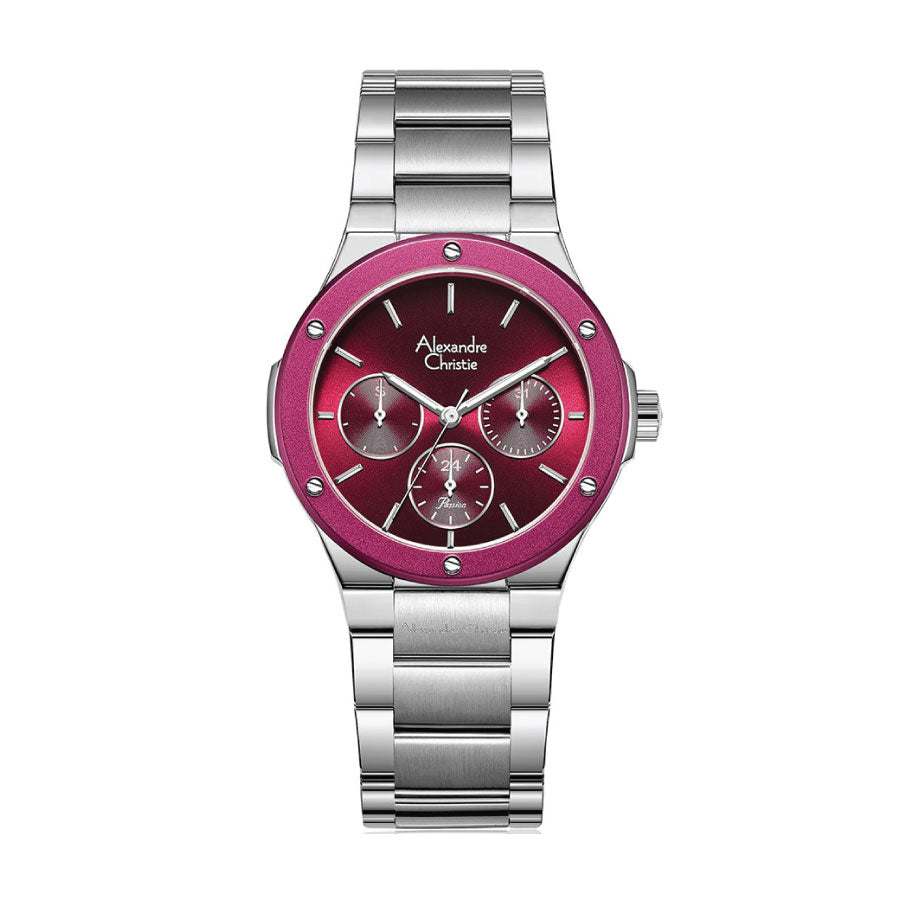 Alexandre Christie 2913BFBSSRE Maroon Dial Stainless Steel Strap