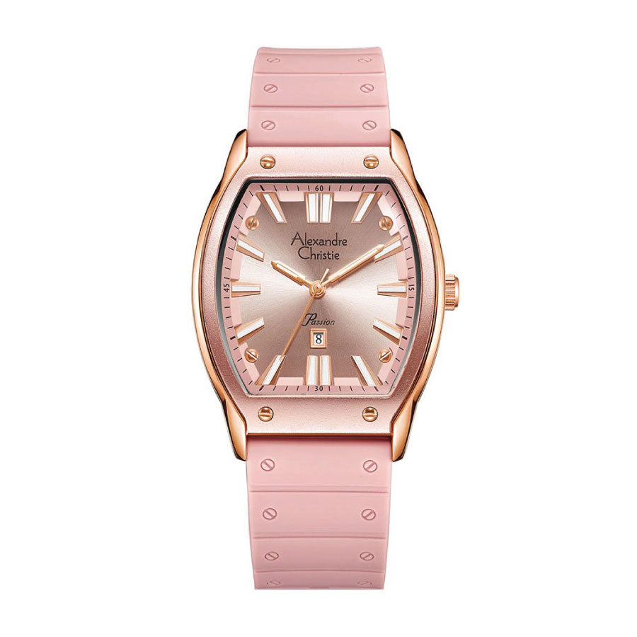 Alexandre Christie 2941LDRRGPN Pink Dial Silicone Steel Strap Watch