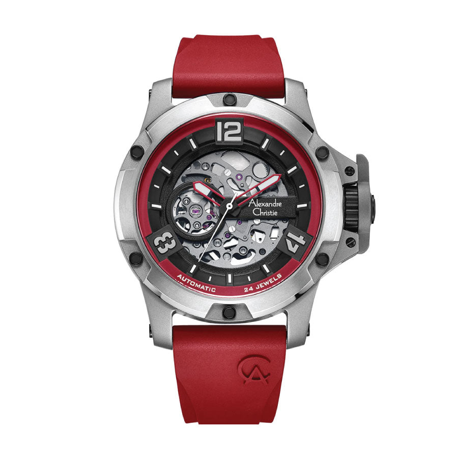 Alexandre Christie 6295MTRTPBARE Red Dial Silicone Strap