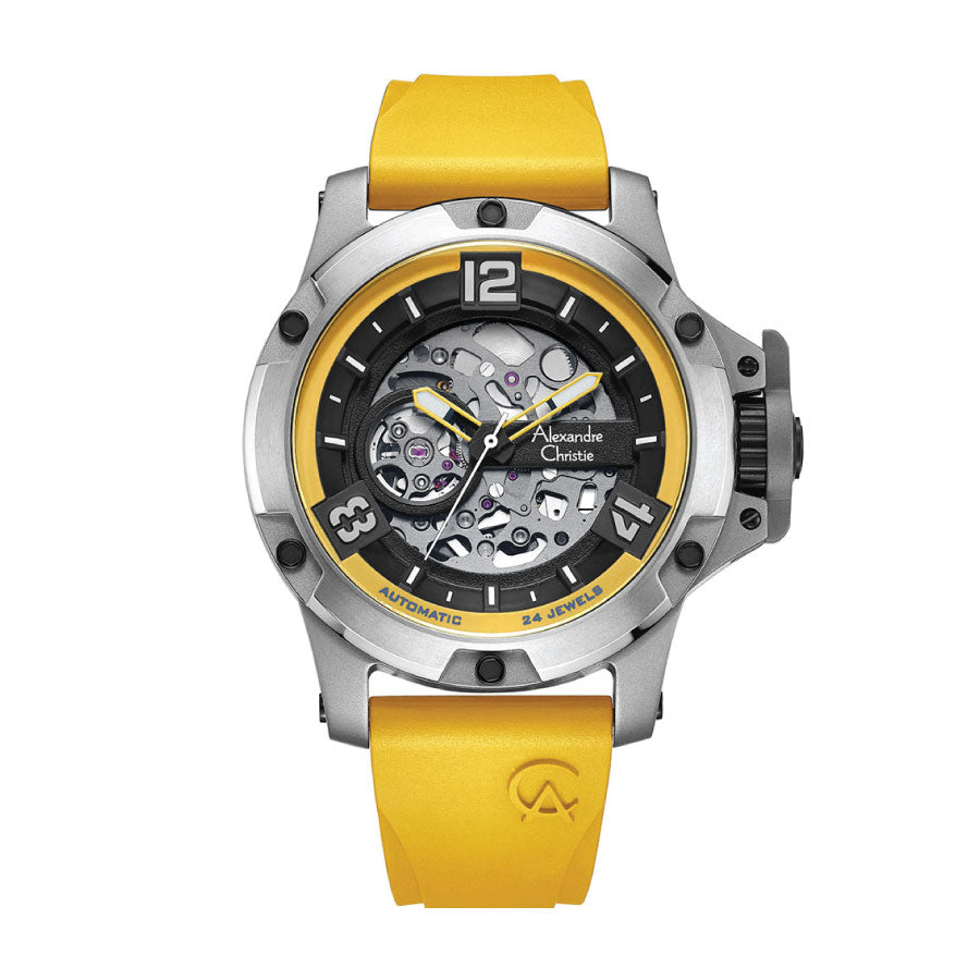 Alexandre Christie 6295MTRTPBAYL Yellow Dial Silicone Strap