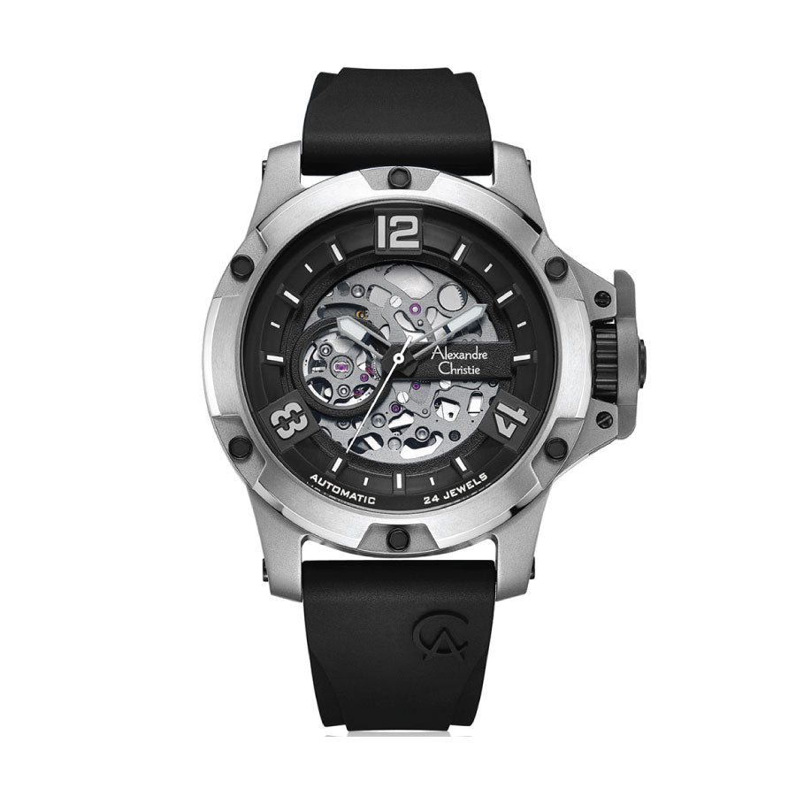Alexandre Christie 6295MTRTPBA Black Dial Silicone Strap Watch