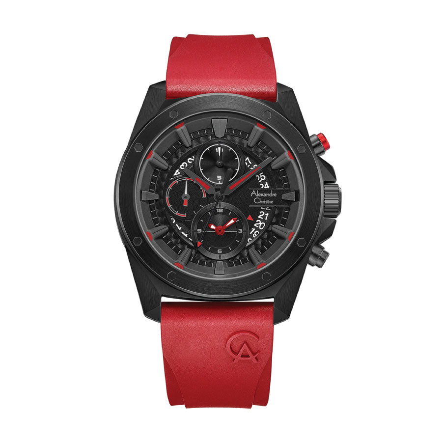 Alexandre Christie 6594MCREPBARE Red Dial Silicone Strap