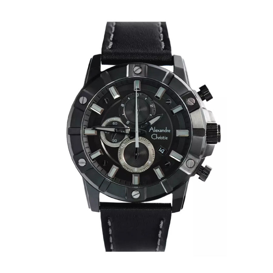 Alexandre Christie 6609MCLIPBA Black Dial Leather Strap