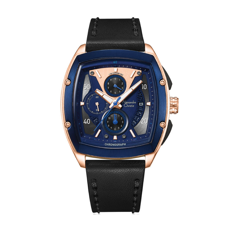 Alexandre Christie 6610MCLURBU Blue Dial Leather Strap