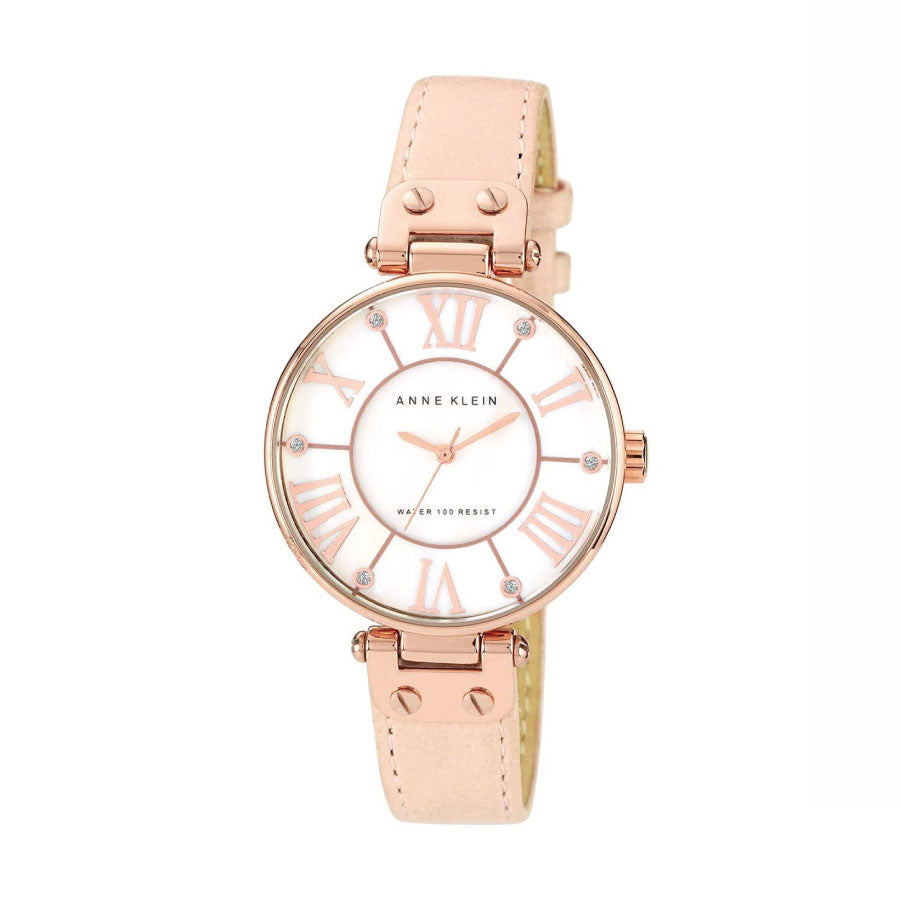 Anne Klein AK10/9918RGLP White Dial Leather Strap