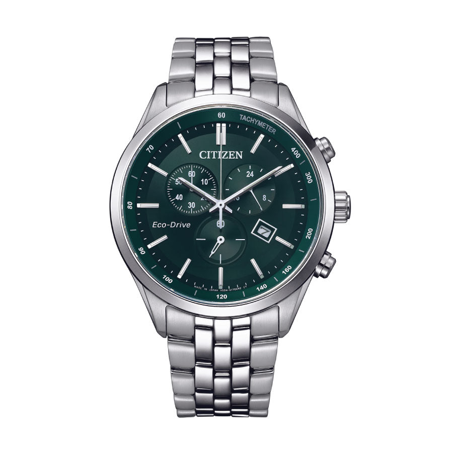 Citizen AT2149-85X Eco-Drive Chronograph Green Dial Stainless Steel Strap Watch