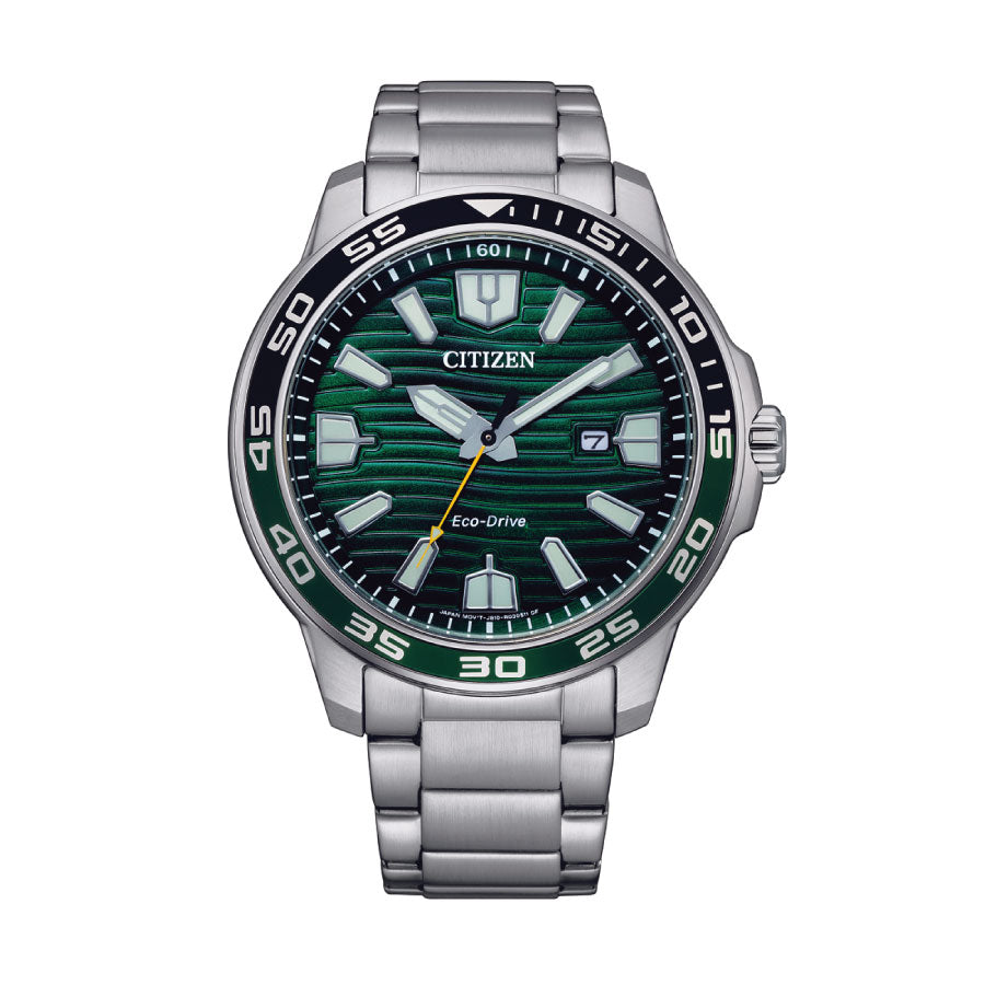 Citizen AW1526-89X Eco Drive Chronograph Green Dial Stainless Steel Strap Watch