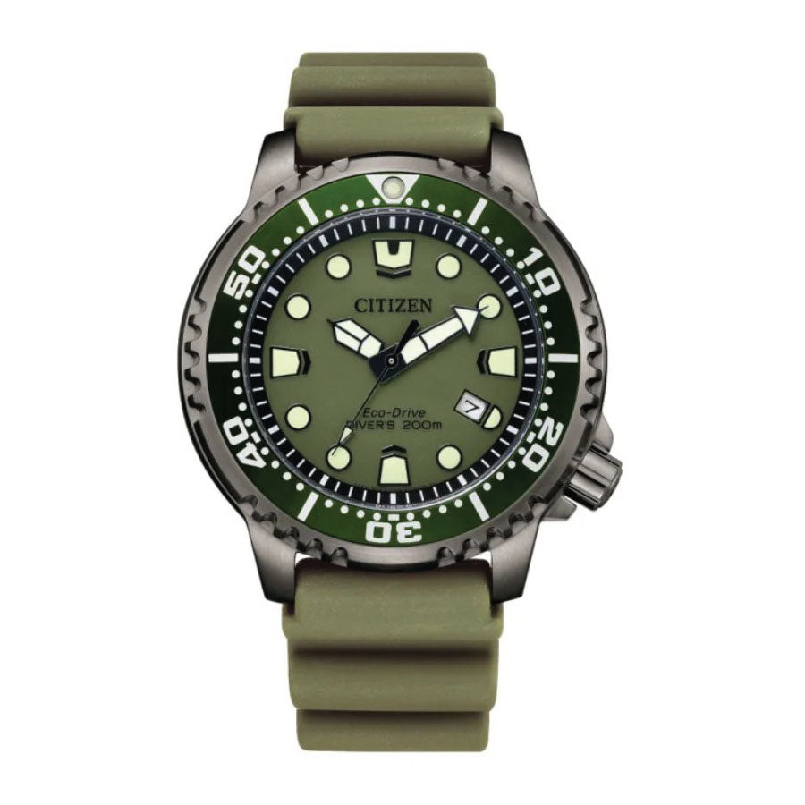 Citizen BN0157-11X Promaster Eco-Drive Green Dial Synthetic Rubber Strap Watch