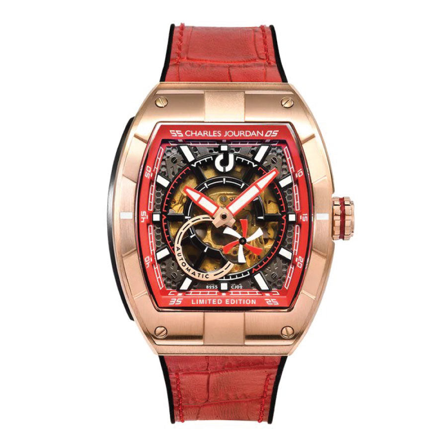 Charles Jourdan CJ02-1562LE Chronograph Automatic Limited Edition Red Leather Strap Watch