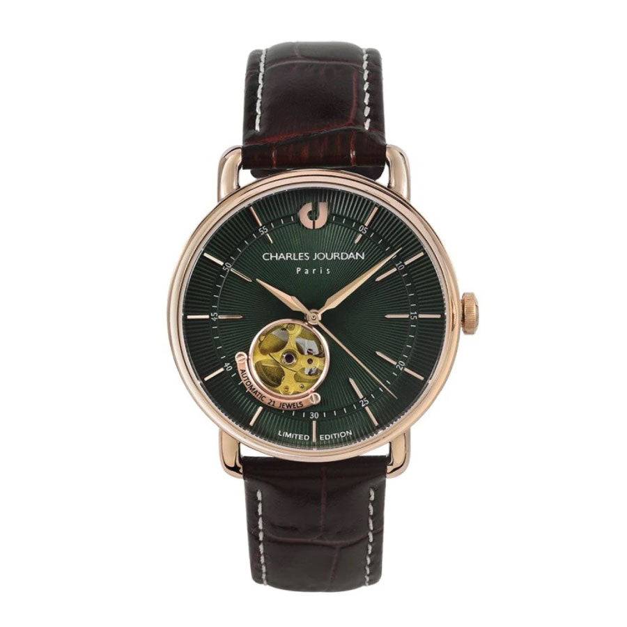 Charles Jourdan CJ1108-1592LE Ultra Automatic Limited Edition Brown Leather Strap Watch