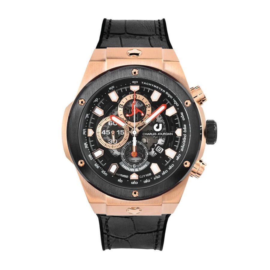 Charles Jourdan CJ1109-1032C Ludis Sport Quartz Black Leather Silicone Lining Strap Watch
