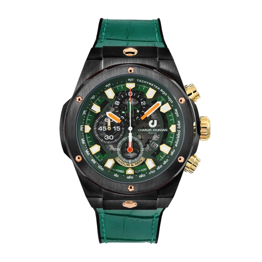 Charles Jourdan CJ1109-1792C Ludis Sport Quartz Green Leather Silicone Lining Strap Watch