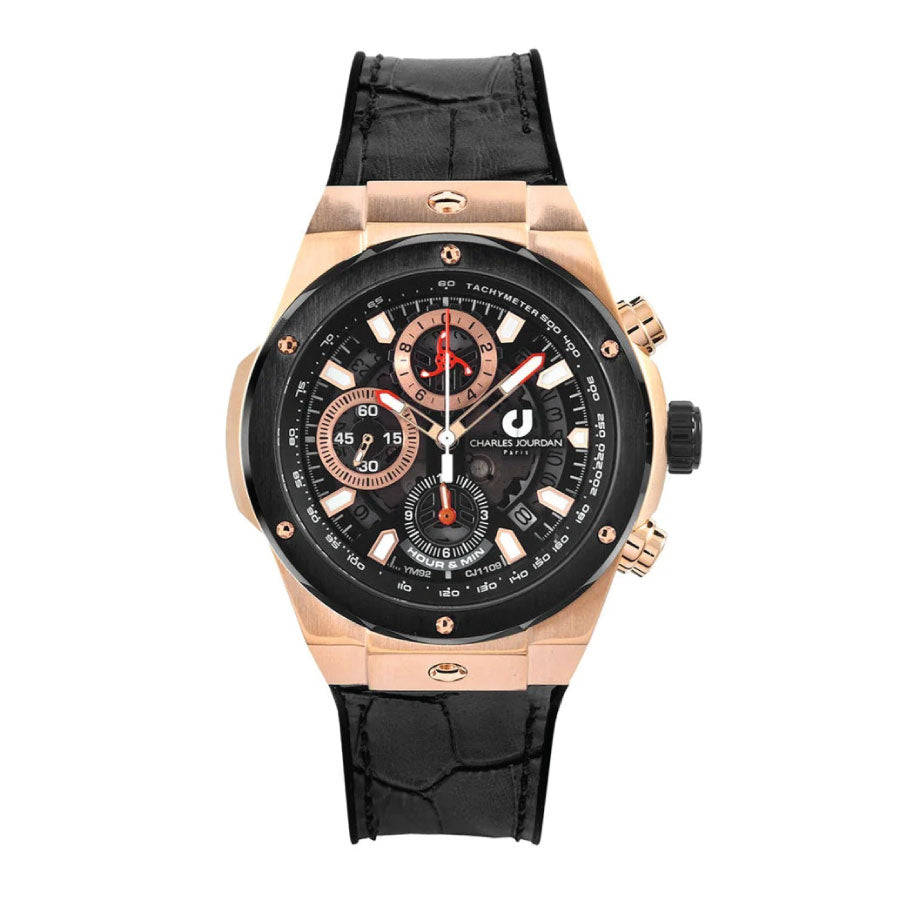 Charles Jourdan CJ1109-3032C Ludis Sport Quartz Black Leather Silicone Lining Strap Watch