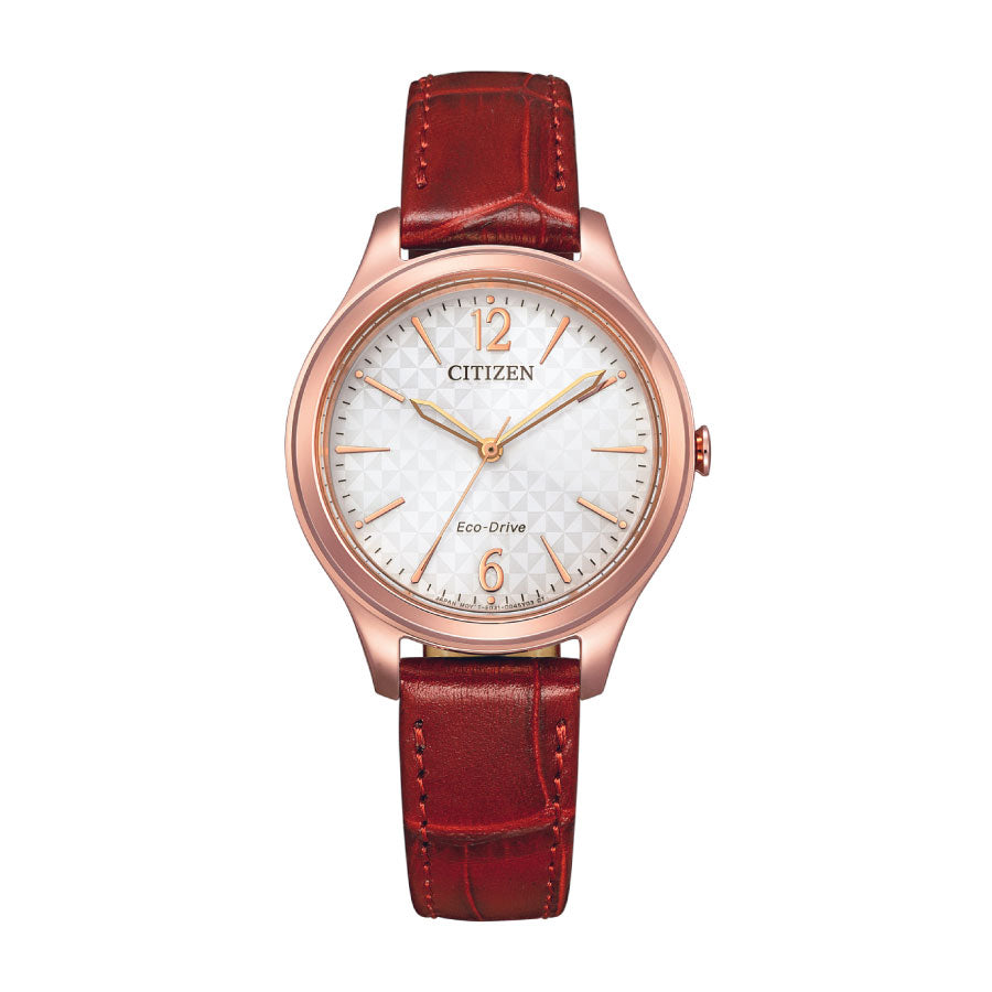 Citizen EM0508-12A Women's Eco-Drive White Dial Leather Strap Watch