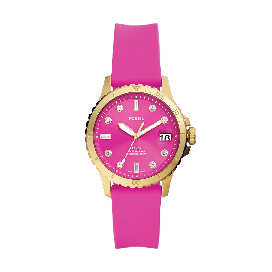 Fossil ES5290 FB-01 Three-Hand Date Pink Silicone Watch