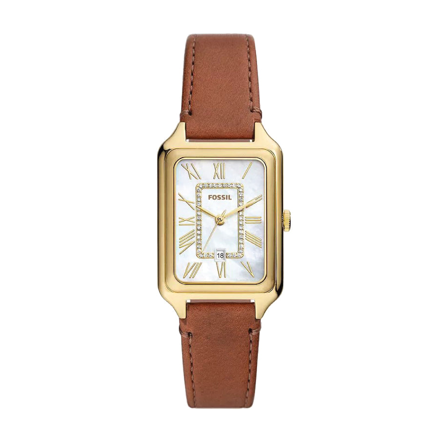 Fossil ES5307 Raquel Three-Hand Date Medium Brown LiteHide™ Leather Watch