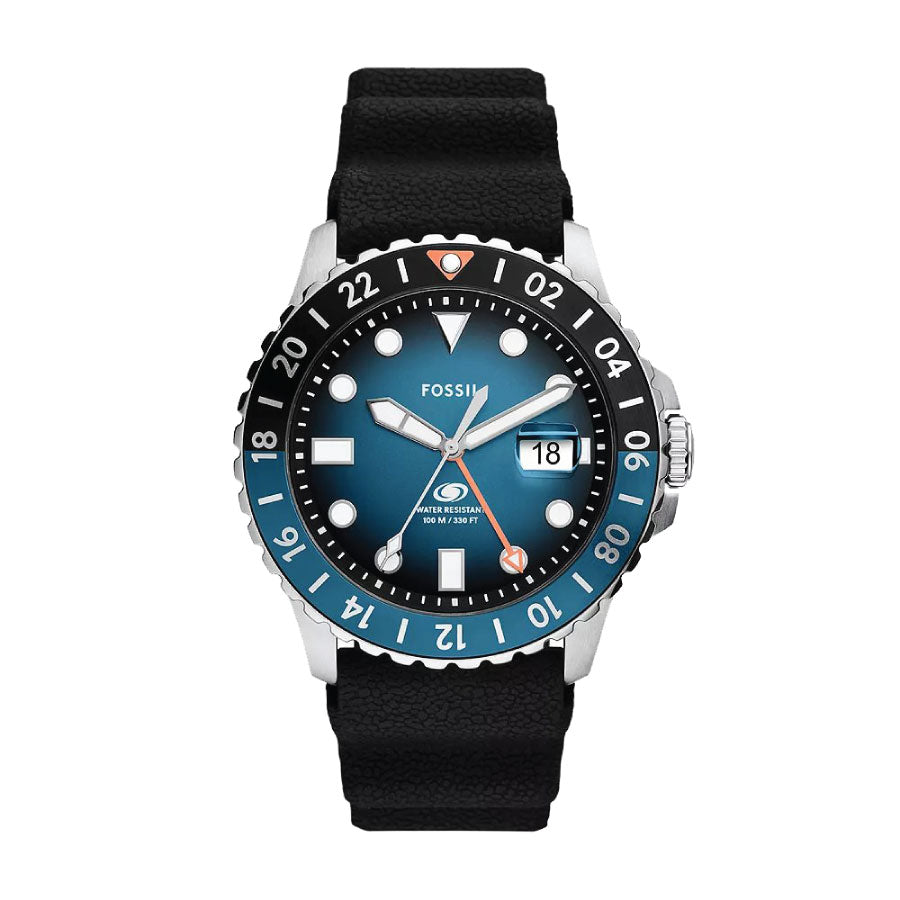 Fossil FS6049 Blue GMT Black Silicone Watch