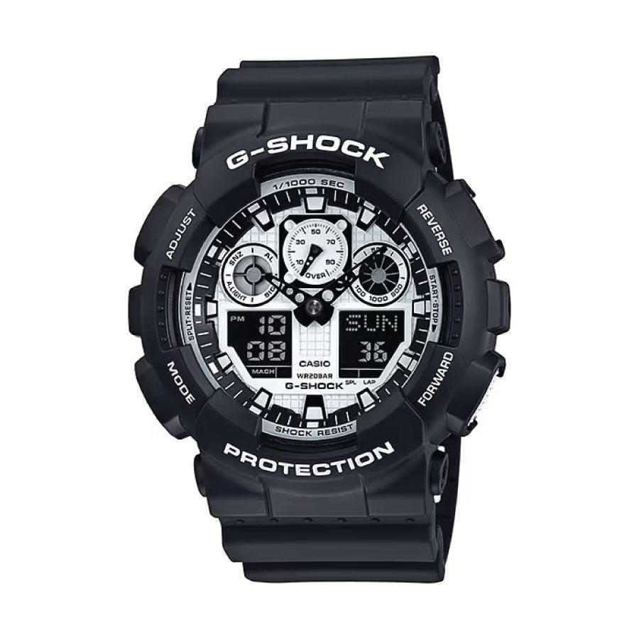 G-Shock GA-100BW-1A Analog Digital Black Resin