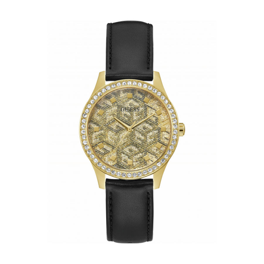 Guess GW0608L2 Gold Case Black Leather Strap Watch