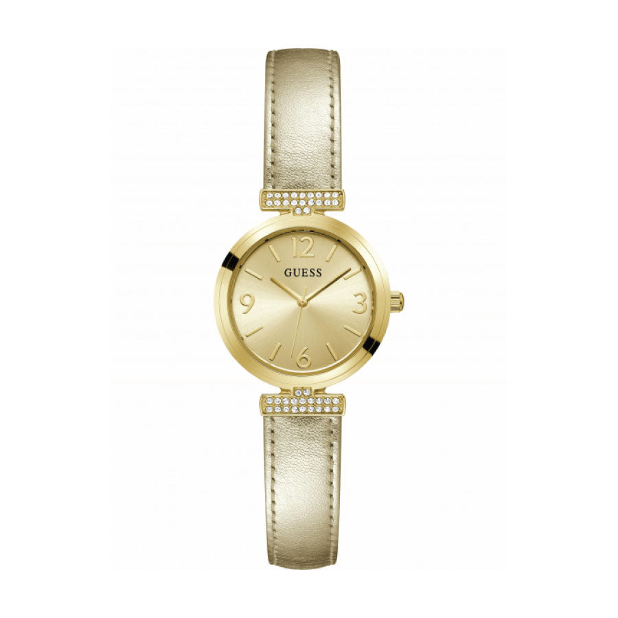 Guess GW0614L2 Gold Case Gold Leather Strap Watch