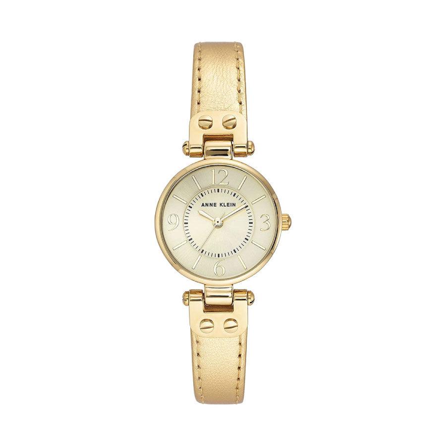 Anne Klein 10-9442CHGD Gold Dial Gold Leather Strap