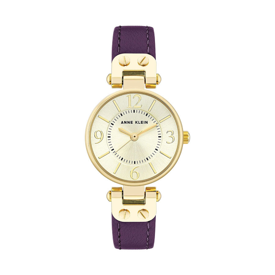 Anne Klein 10-9442CHPR Gold Dial Purple Leather Strap