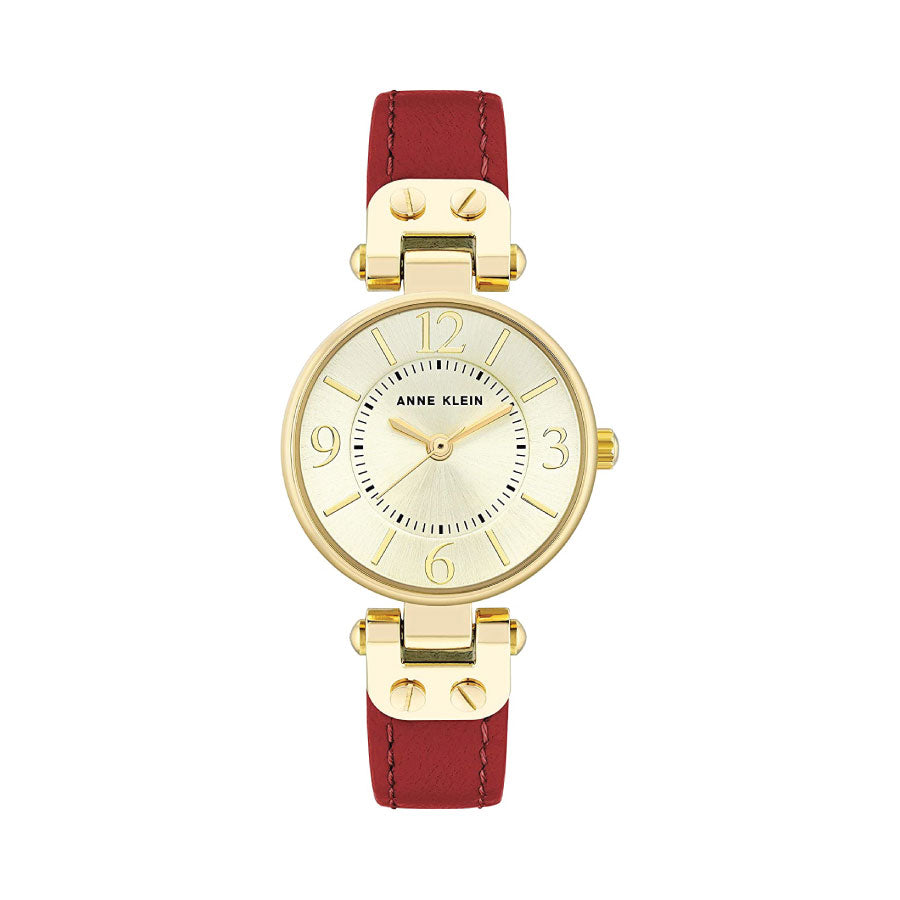 Anne Klein 10-9442CHRD Gold Dial Red Leather Strap