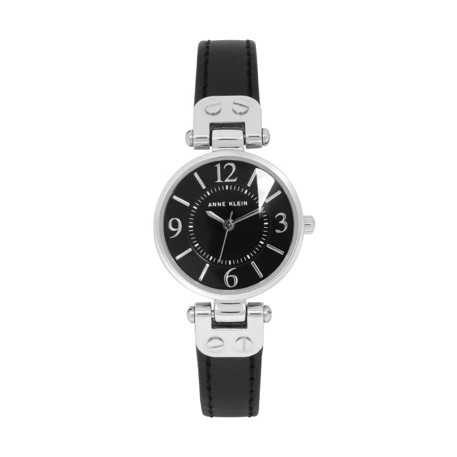 Anne Klein 10-9443BKBK Black Dial Black Leather Strap