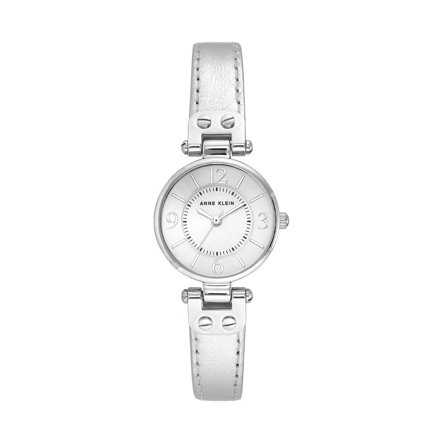 Anne Klein 10-9443SVSI Silver Dial Silver Leather Strap