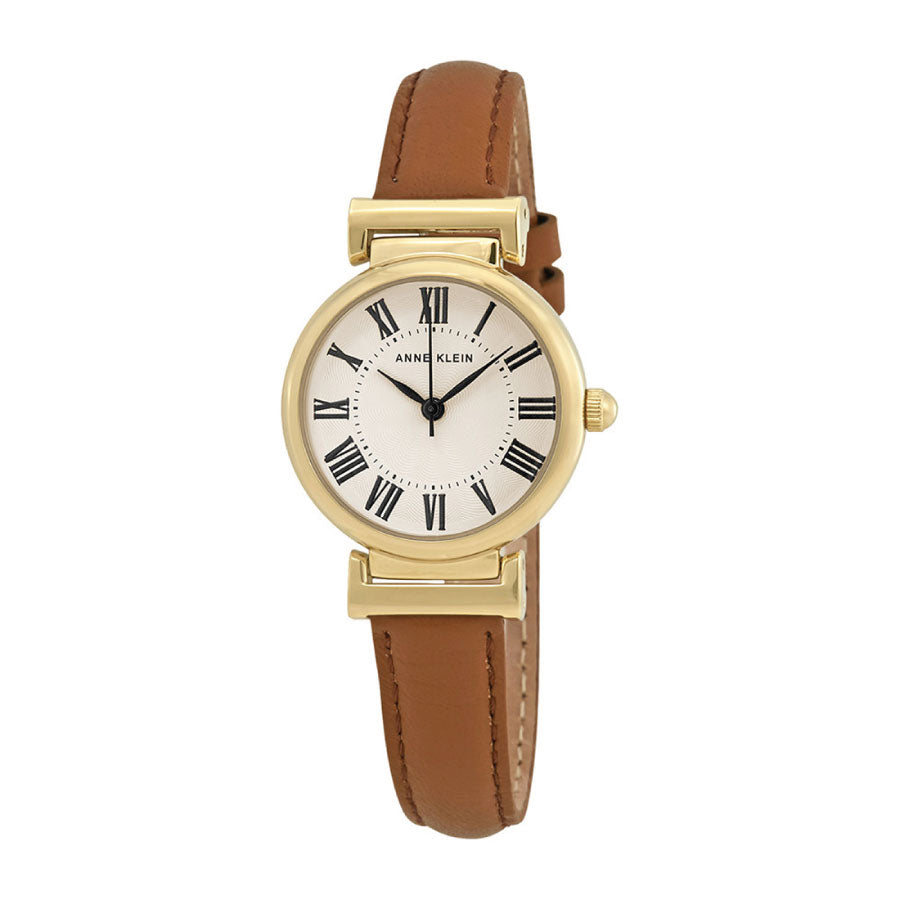 Anne Klein AK-2246CRHY Beige Dial Brown Leather Strap