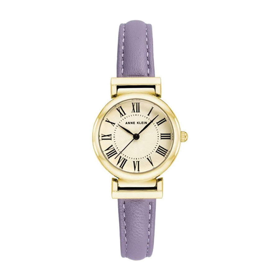 Anne Klein AK-2246CRLV Gold Dial Purple Leather Strap