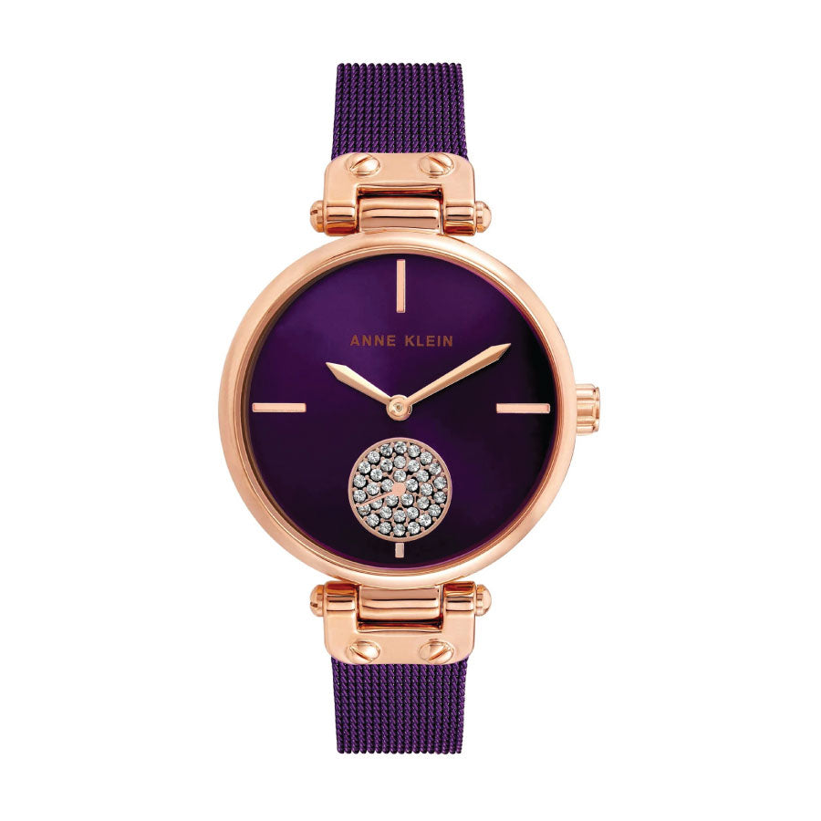 Anne Klein AK-3000RGPR Purple Dial Purple Mesh Steel Strap