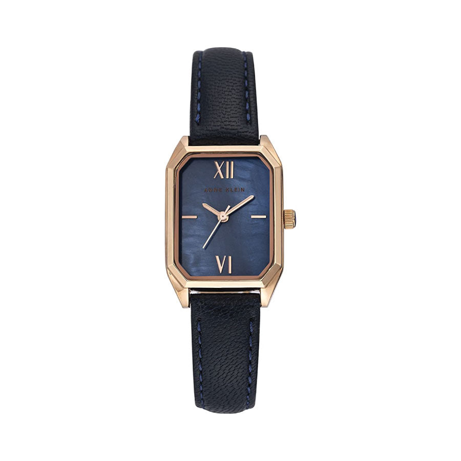 Anne Klein AK-3874RGNV Rectangular Blue Dial Black Stainless Steel Strap