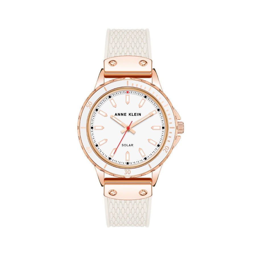 Anne Klein AK-3890RGWT White Dial Silicone Strap