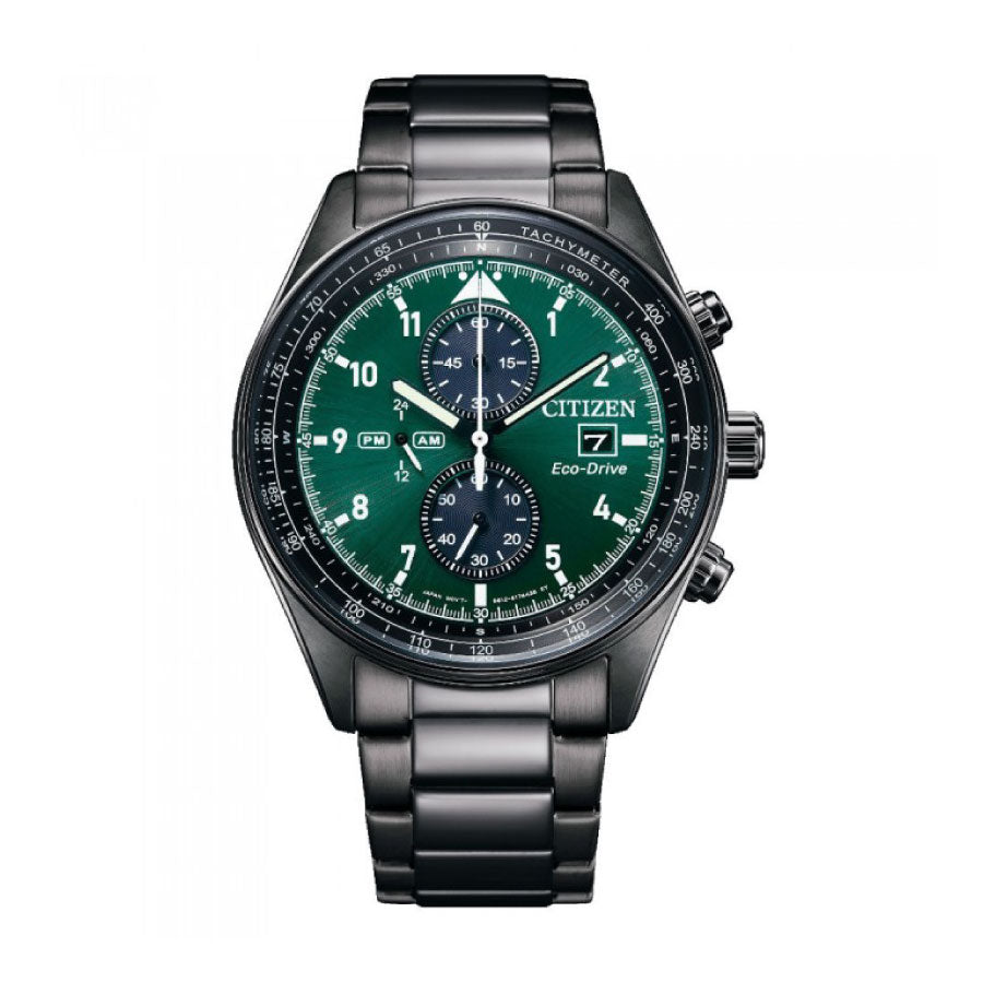 Citizen CA0775-87X Eco-Drive Chronograph Green Dial Stainless Steel Strap Watch