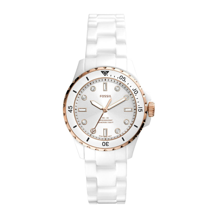 Fossil CE1107 FB-01 Three-Hand White Ceramic