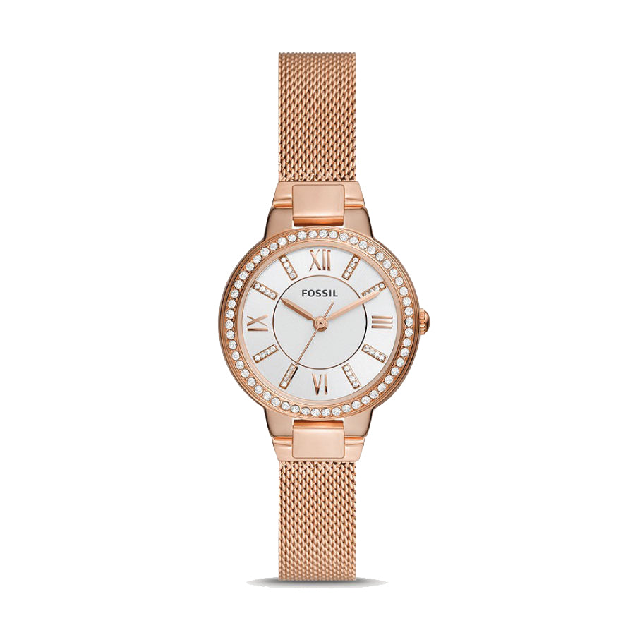 Fossil ES5111 Virginia Three-Hand Rose Gold-Tone Stainless Steel Mesh