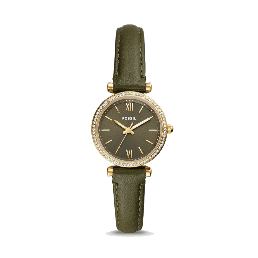 Fossil ES5113 Carlie Three-Hand Olive Eco Leather