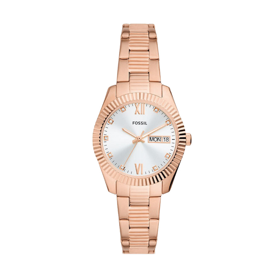 Fossil ES5200 Scarlette Three-Hand Day-Date Rose Gold-Tone Stainless Steel