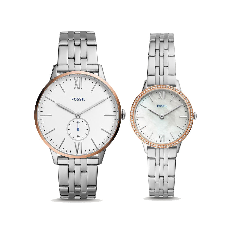 Fossil FS5562SET Analog Quartz His & Her Three-Hand Stainless Steel Box Set