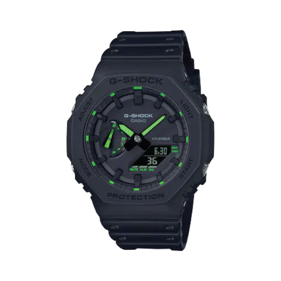 G-Shock  GA-2100-1A3 Neon Accent Analog Digital Black Green