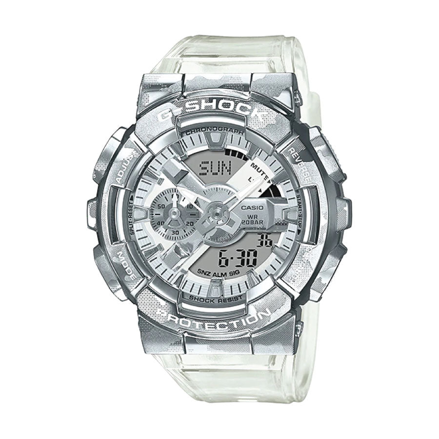 G-Shock  GM-110SCM-1A Digital Analog Camouflage Metal Covered White Transparent