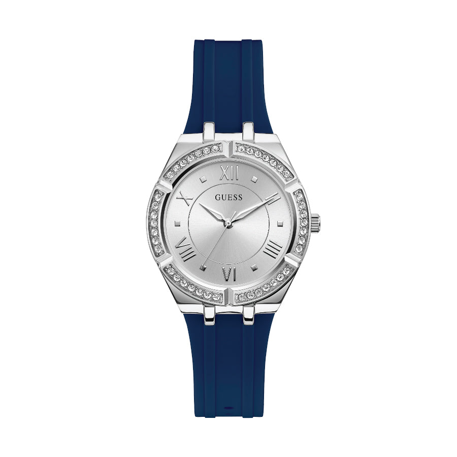 Guess GW0034L5 Silver Tone Case Blue Silicone Watch