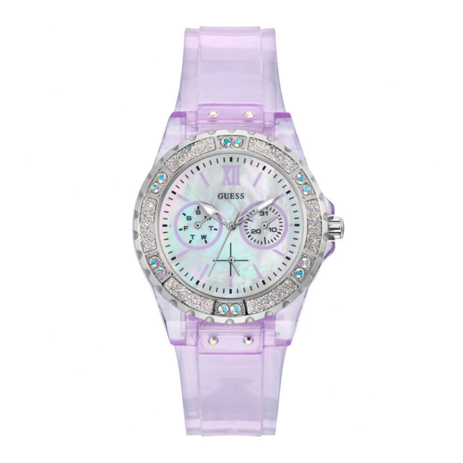 Guess GW0041L4 Silver Tone Case Light Purple Silicone Watch