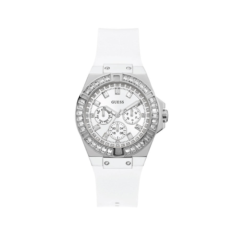 Guess GW0118L3 Silver Tone Case White Silicone Watch