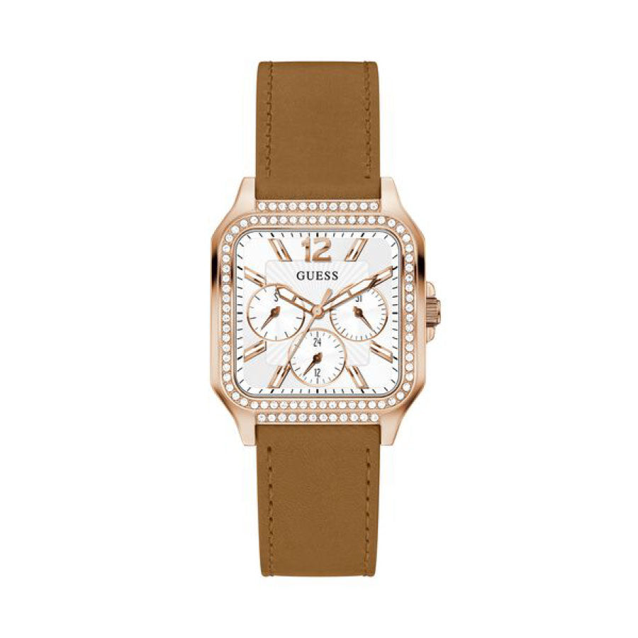 Guess GW0309L3 Rose Gold Tone Case Genuine Leather Watch