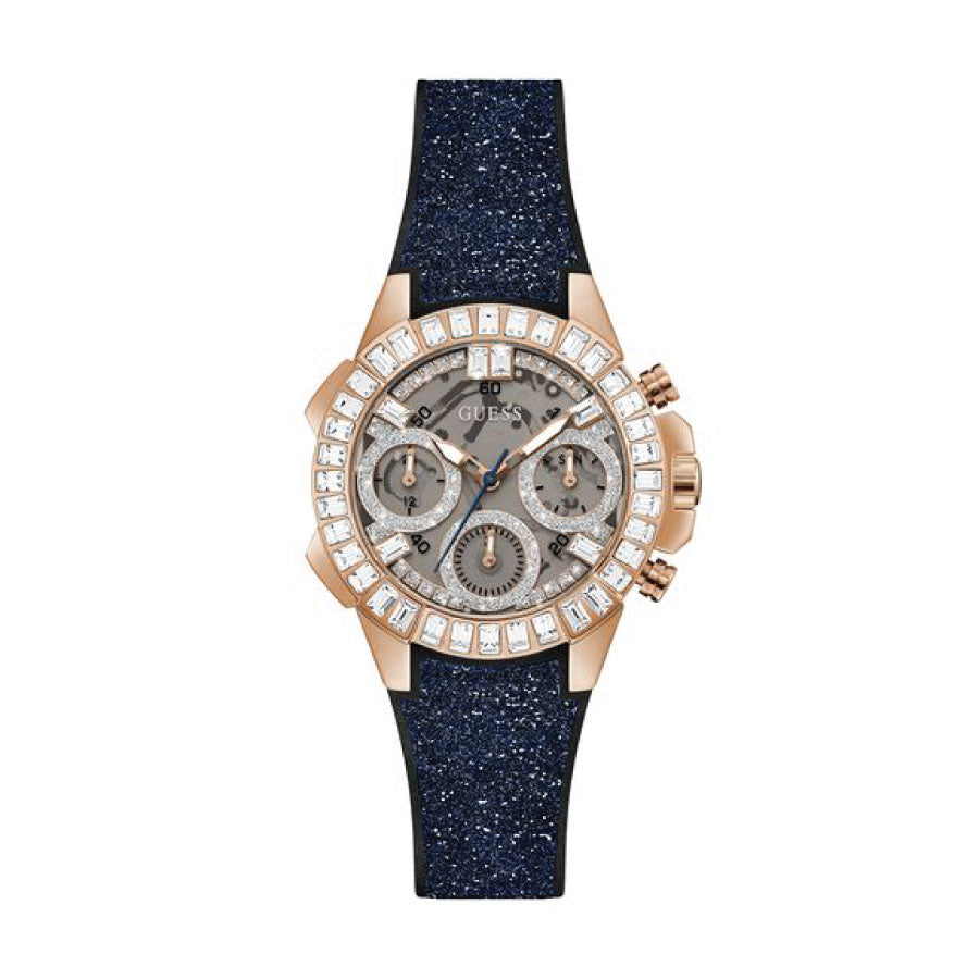 Guess GW0313L3 Rose Gold Tone Case Navy Silicone Watch