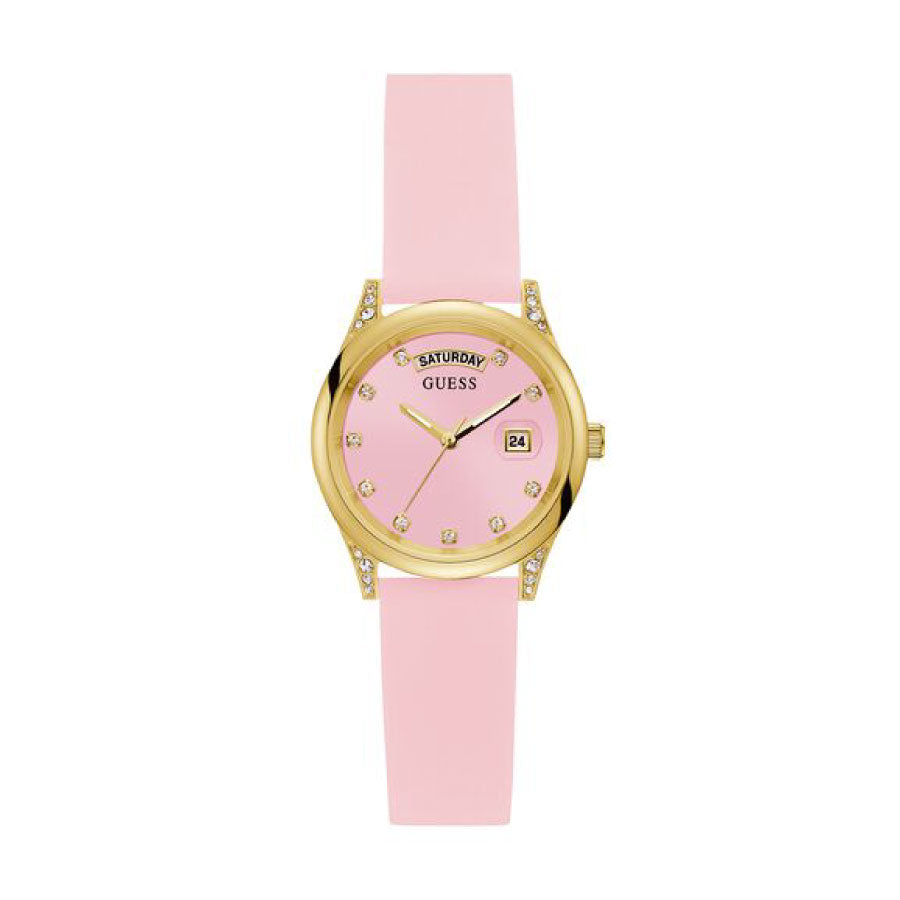 Guess GW0356L2 Gold Tone Case Pink Silicone Watch